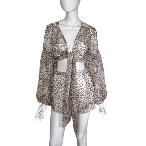 P2F Swim Coverup 2 Pc Top & Shorts Animal Print XS/S Sheer Festival Beach - Picture 1 of 16
